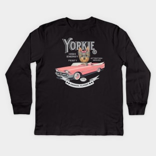 Yorkshire Terrier in Pink Car Kids Long Sleeve T-Shirt